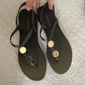 Grendha Black Sandals with Gold Accents